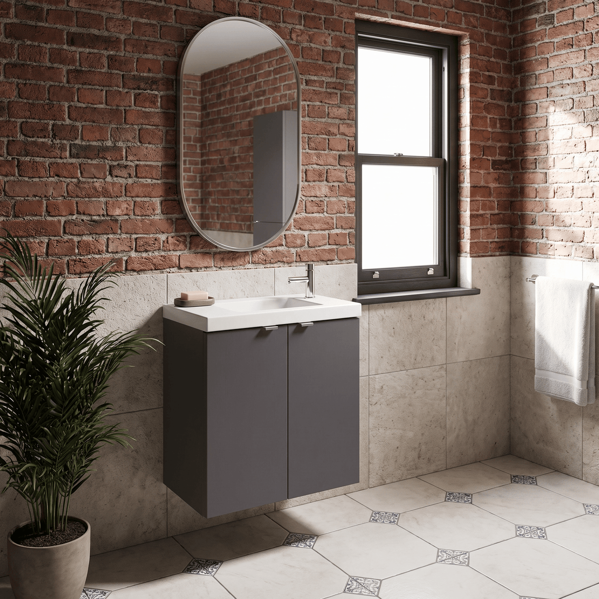 [BFDY938] Alrewas Contemporary 2 Door Wall Hung Vanity Unit with Basin, Gloss Grey, 500mm - Lifestyle 3