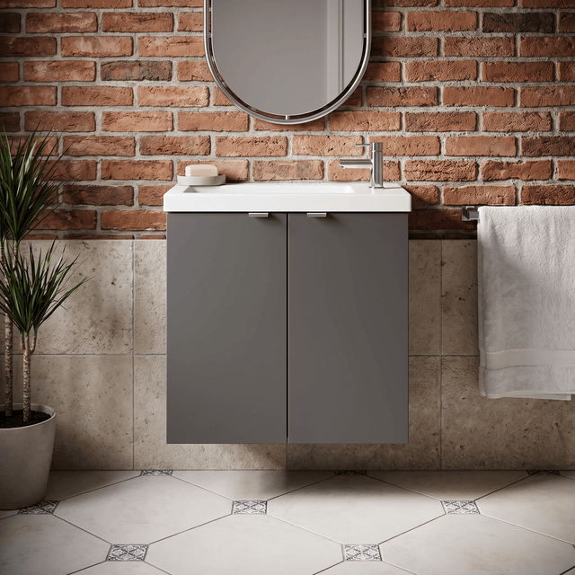 [BFDY938] Alrewas Contemporary 2 Door Wall Hung Vanity Unit with Basin, Gloss Grey, 500mm - Silo