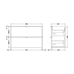 [BFDY939] 800 2-DRAWER WALL HUNG UNIT - Technical Drawing
