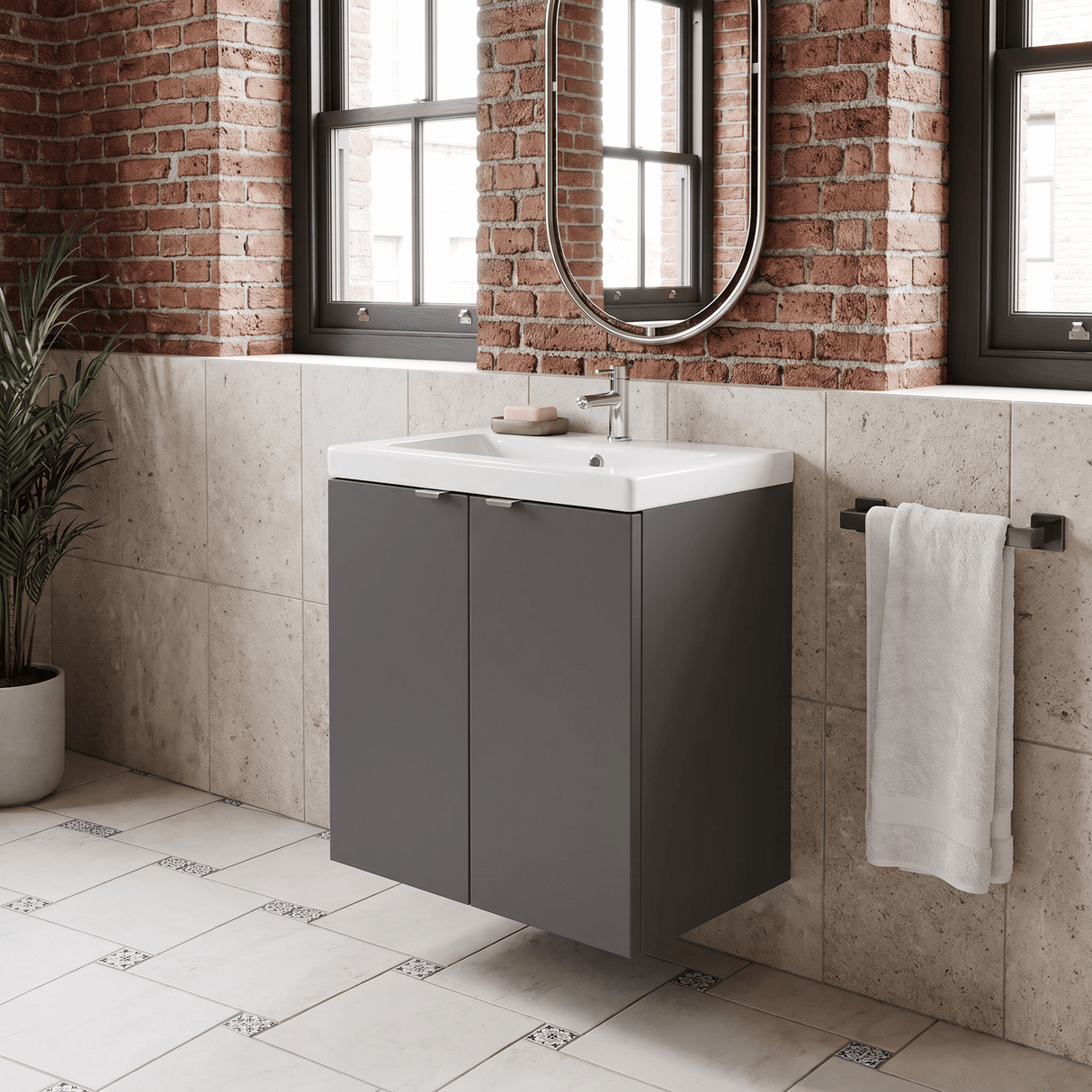 [BFDY940A] Alrewas Contemporary 2 Door Wall Hung Vanity Unit with Ceramic Basin, 500mm, Choice of Colour