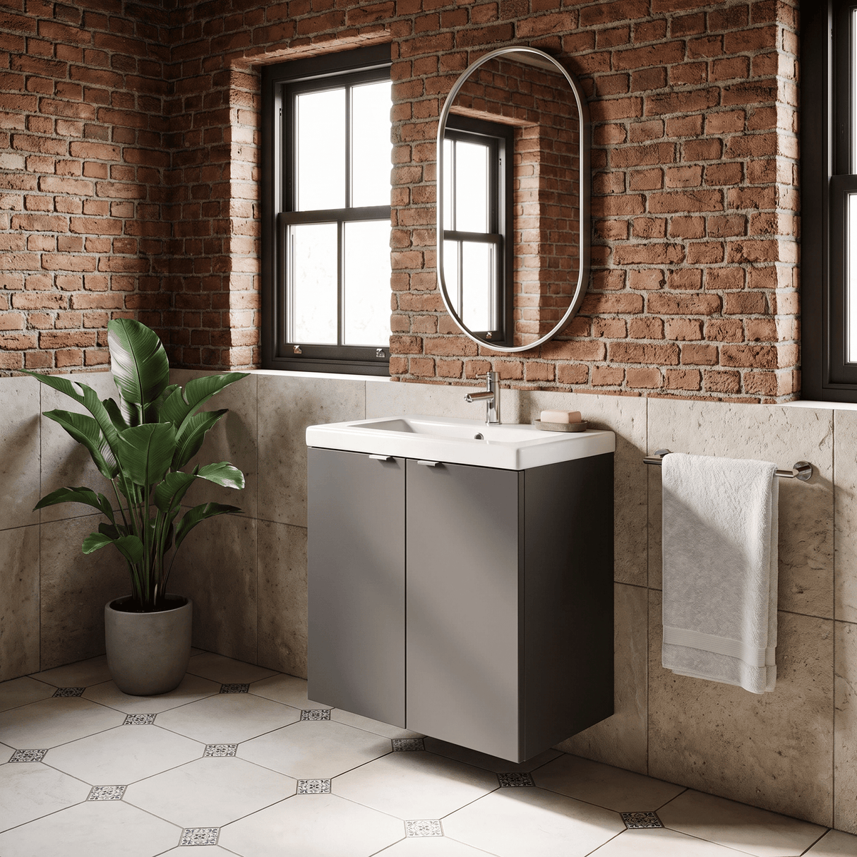 [BFDY940A] Alrewas Contemporary 2 Door Wall Hung Vanity Unit with Ceramic Basin, 500mm, Choice of Colour