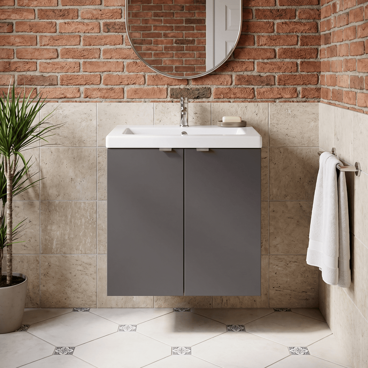 [BFDY940A] Alrewas Contemporary 2 Door Wall Hung Vanity Unit with Ceramic Basin, 500mm, Choice of Colour - Silo