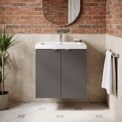 [BFDY940A] Alrewas Contemporary 2 Door Wall Hung Vanity Unit with Ceramic Basin, 500mm, Choice of Colour - Silo