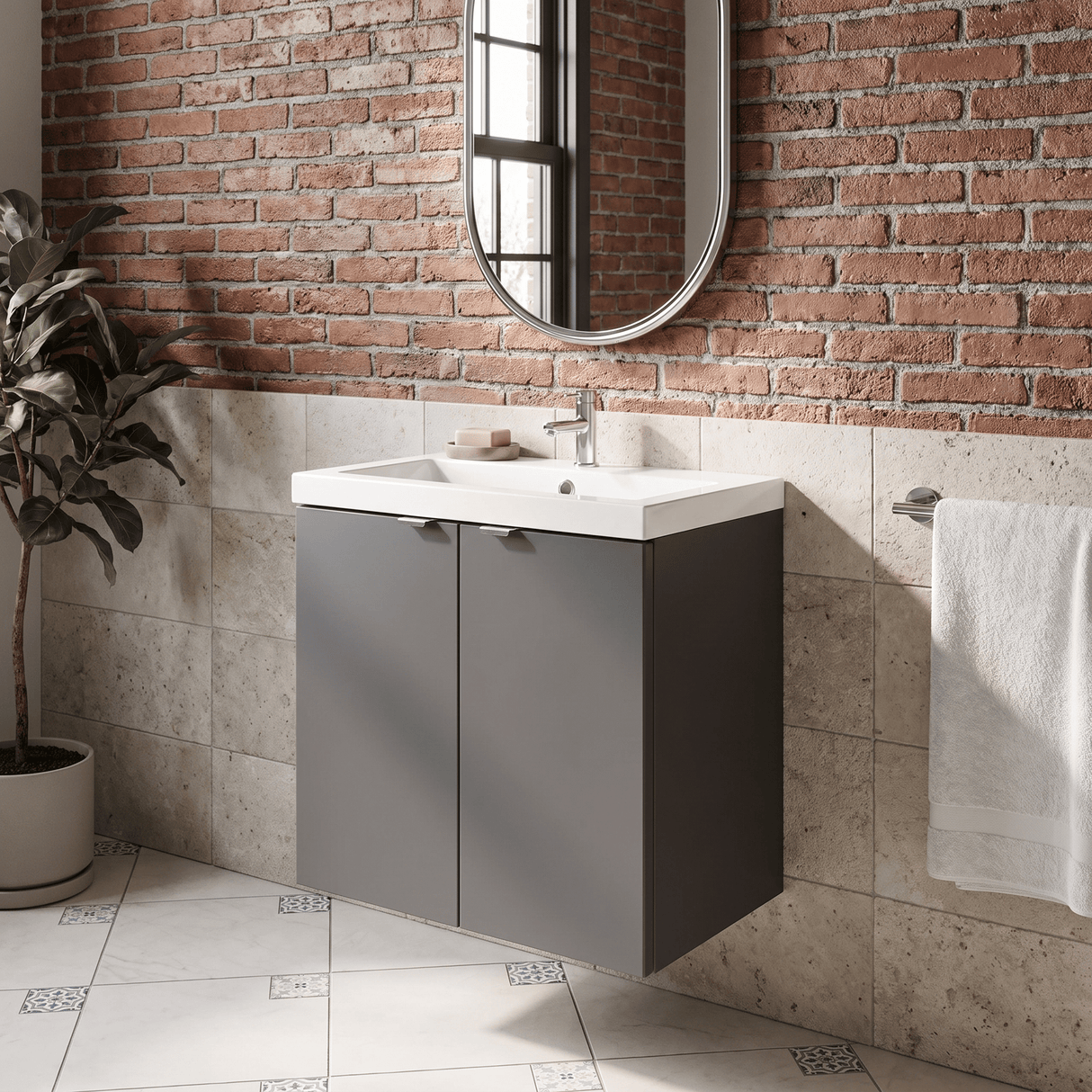 [BFDY940] Alrewas Contemporary 2 Door Wall Hung Vanity Unit with Polymarble Basin, 500mm, Choice of Colour