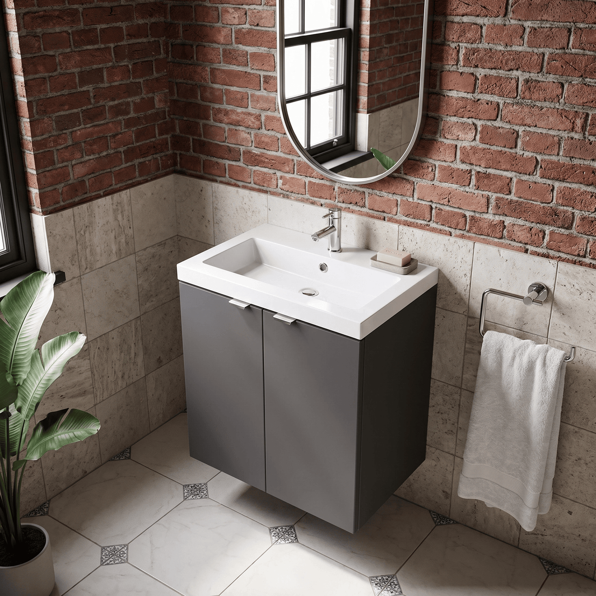[BFDY940] Alrewas Contemporary 2 Door Wall Hung Vanity Unit with Polymarble Basin, 500mm, Choice of Colour