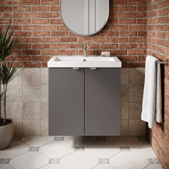 [BFDY940] Alrewas Contemporary 2 Door Wall Hung Vanity Unit with Polymarble Basin, 500mm, Choice of Colour - Silo