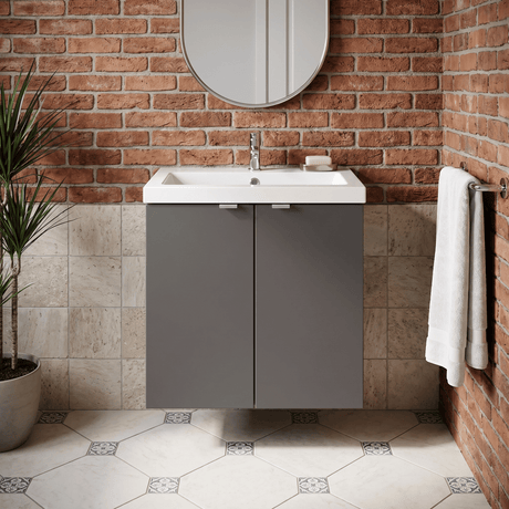 [BFDY940] Alrewas Contemporary 2 Door Wall Hung Vanity Unit with Polymarble Basin, 500mm, Choice of Colour - Silo
