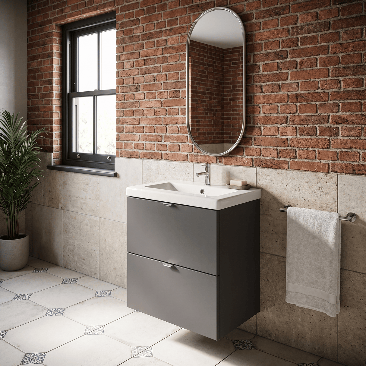 [BFDY941A] Alrewas Contemporary 2 Drawer Wall Hung Vanity Unit with Ceramic Basin, 500mm, Choice of Colour