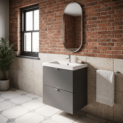 [BFDY941A] Alrewas Contemporary 2 Drawer Wall Hung Vanity Unit with Ceramic Basin, 500mm, Choice of Colour