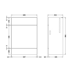 [BFDY948] 600 WC Unit (355mm Deep) - Technical Drawing