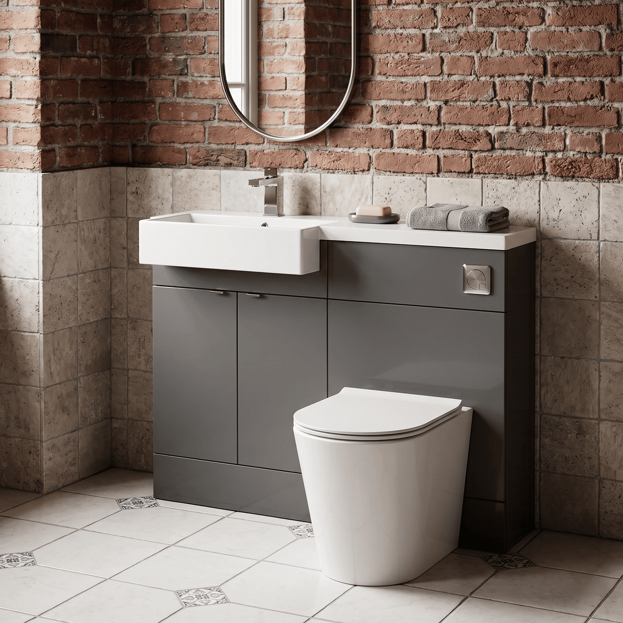 [BFDY950] Alrewas Contemporary Floor Standing Vanity WC Combination Unit with Semi-Recessed Basin, Left Hand, 1100mm, Choice of Colour