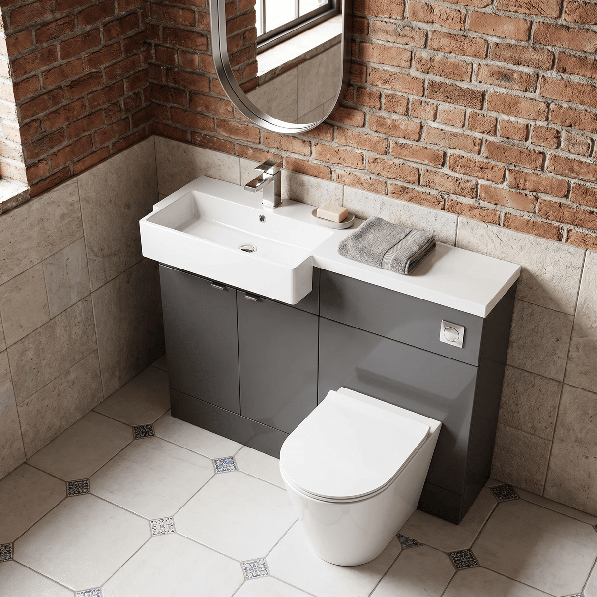 [BFDY950] Alrewas Contemporary Floor Standing Vanity WC Combination Unit with Semi-Recessed Basin, Left Hand, 1100mm, Choice of Colour