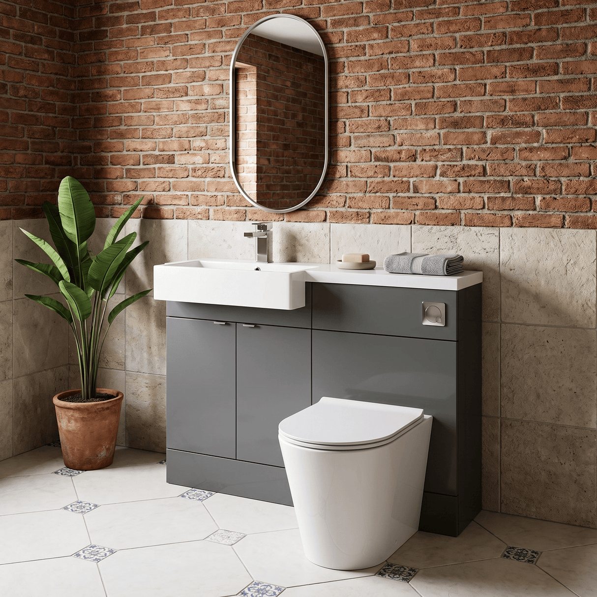 [BFDY950] Alrewas Contemporary Floor Standing Vanity WC Combination Unit with Semi-Recessed Basin, Left Hand, 1100mm, Choice of Colour