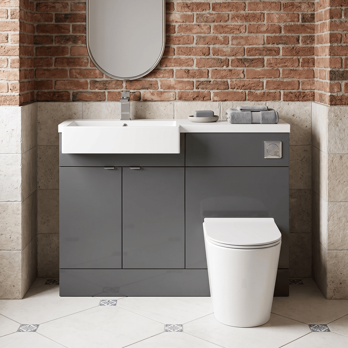 [BFDY950] Alrewas Contemporary Floor Standing Vanity WC Combination Unit with Semi-Recessed Basin, Left Hand, 1100mm, Choice of Colour - Silo