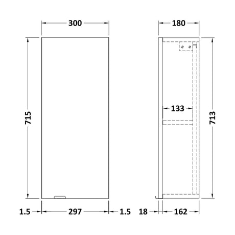 [BFDY951] 300 Wall Unit GLGREY - Technical Drawing