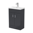 [BFE1455] Satin Dark Grey Compact Floor Standing Bathroom Vanity Basin Unit with Ceramic Basin & 2 Soft-Close Doors - 550mm - Cutout