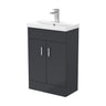 [BFE1455] Satin Dark Grey Compact Floor Standing Bathroom Vanity Basin Unit with Ceramic Basin & 2 Soft-Close Doors - 550mm - Cutout