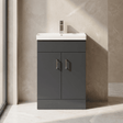 [BFE1455] Satin Dark Grey Compact Floor Standing Bathroom Vanity Basin Unit with Ceramic Basin & 2 Soft-Close Doors - 550mm - Silo