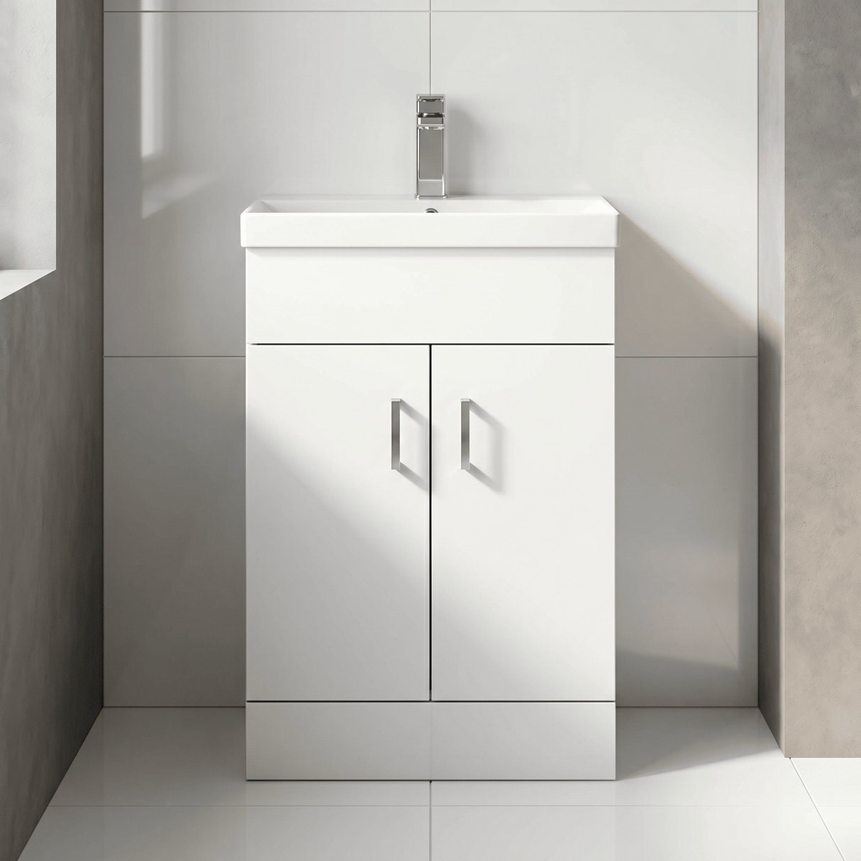 [BFE155] Satin Dark Grey Compact Floor Standing Bathroom Vanity Basin Unit with Ceramic Basin & 2 Soft-Close Doors - 550mm - Lifestyle 2