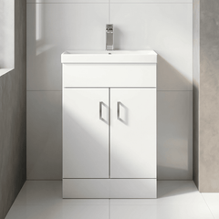 [BFE155] Satin Dark Grey Compact Floor Standing Bathroom Vanity Basin Unit with Ceramic Basin & 2 Soft-Close Doors - 550mm - Lifestyle 2