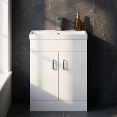 [BFE155] Satin Dark Grey Compact Floor Standing Bathroom Vanity Basin Unit with Ceramic Basin & 2 Soft-Close Doors - 550mm - Silo