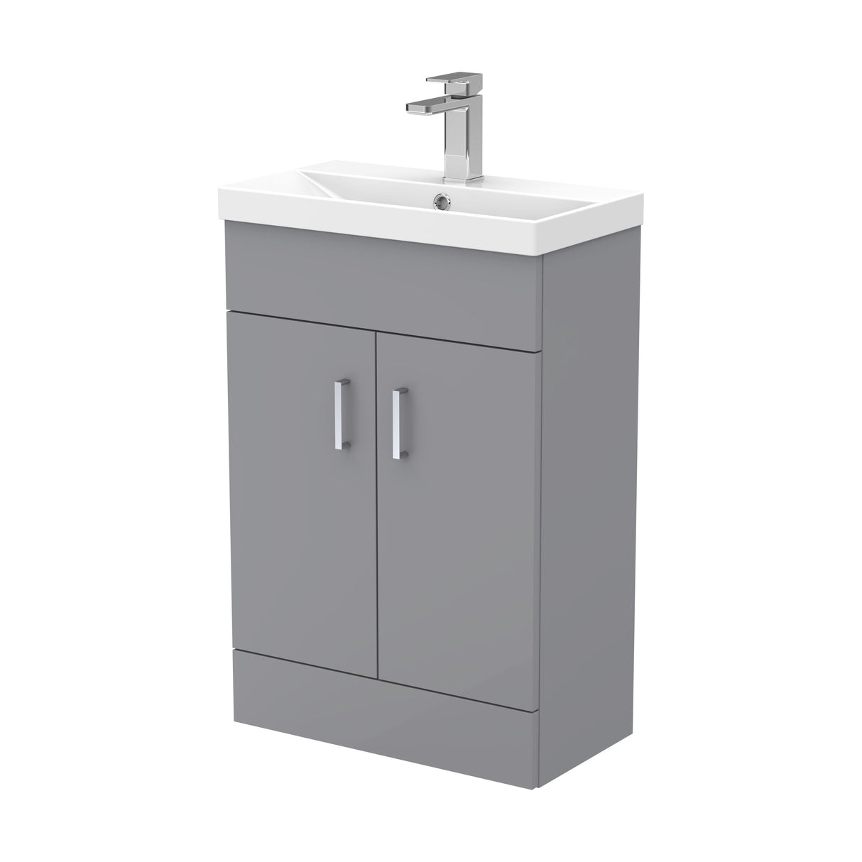 [BFE255] Satin Dark Grey Compact Floor Standing Bathroom Vanity Basin Unit with Ceramic Basin & 2 Soft-Close Doors - 550mm - Cutout
