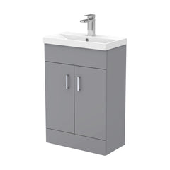[BFE255] Satin Dark Grey Compact Floor Standing Bathroom Vanity Basin Unit with Ceramic Basin & 2 Soft-Close Doors - 550mm - Cutout