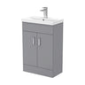 [BFE255] Satin Dark Grey Compact Floor Standing Bathroom Vanity Basin Unit with Ceramic Basin & 2 Soft-Close Doors - 550mm - Cutout