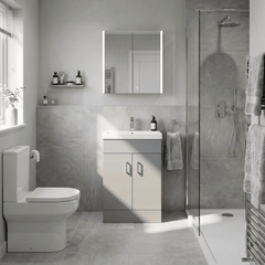 [BFE255] Satin Dark Grey Compact Floor Standing Bathroom Vanity Basin Unit with Ceramic Basin & 2 Soft-Close Doors - 550mm - Lifestyle 3