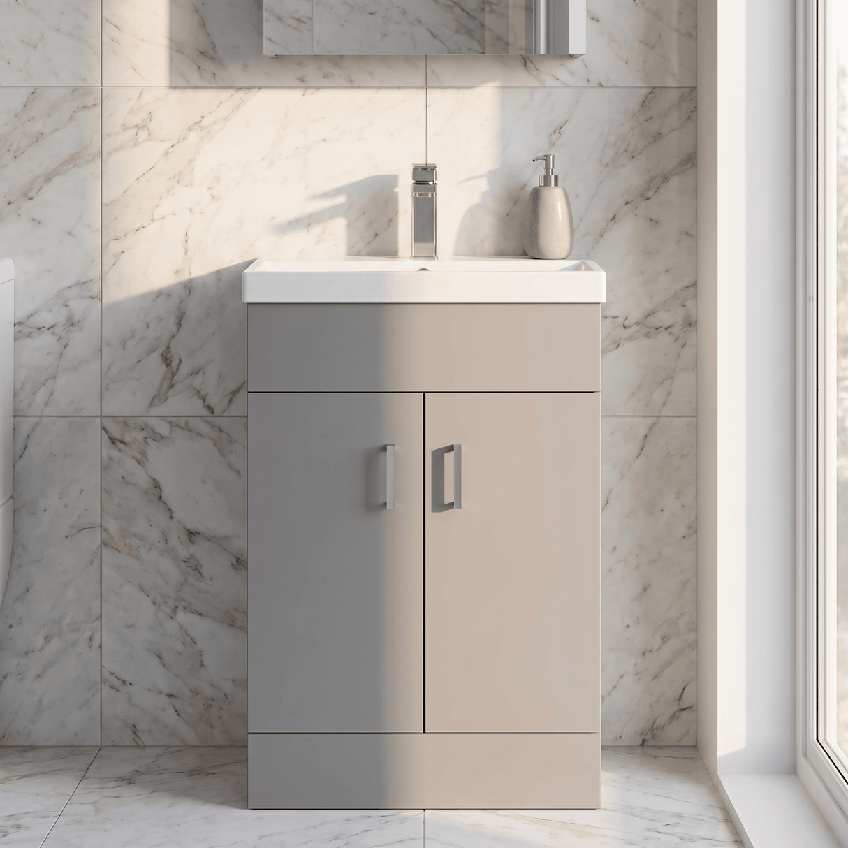 [BFE255] Satin Dark Grey Compact Floor Standing Bathroom Vanity Basin Unit with Ceramic Basin & 2 Soft-Close Doors - 550mm - Silo