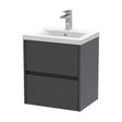 [BFED2202A] Square Wall Hung 2 Drawer Vanity Unit & Ceramic Basin, 500mm - Woodgrain Graphite Grey - Cutout