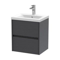 [BFED2202A] Square Wall Hung 2 Drawer Vanity Unit & Ceramic Basin, 500mm - Woodgrain Graphite Grey - Cutout