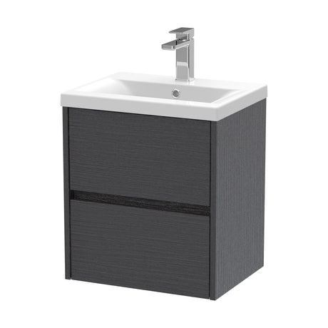 [BFED2202A] Square Wall Hung 2 Drawer Vanity Unit & Ceramic Basin, 500mm - Woodgrain Graphite Grey - Cutout