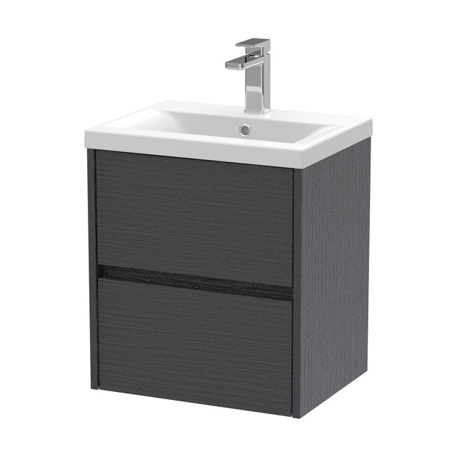 [BFED2202A] Square Wall Hung 2 Drawer Vanity Unit & Ceramic Basin, 500mm - Woodgrain Graphite Grey - Cutout
