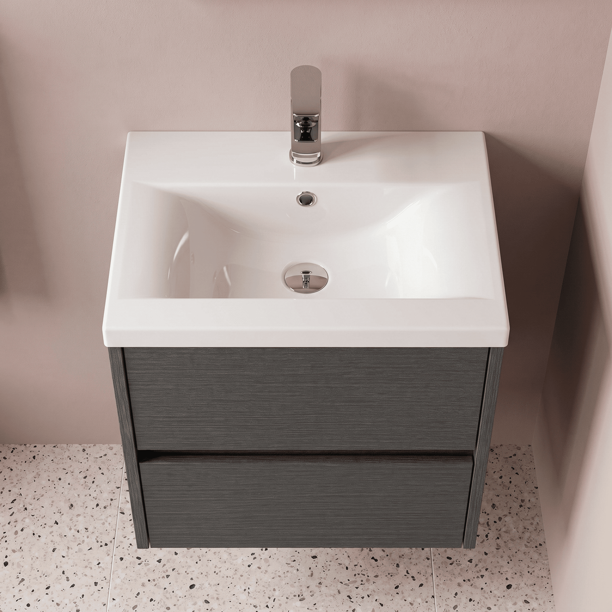 [BFED2202A] Chartley Edge Square Wall Hung 2 Drawer Vanity Unit & Ceramic Basin, 500mm, Choice of Finish