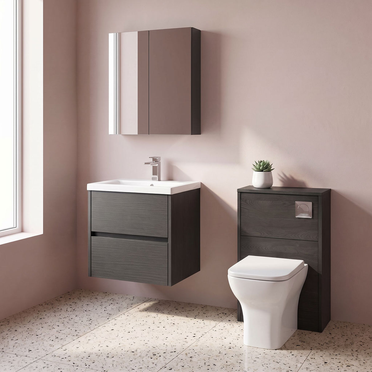 [BFED2202A] Chartley Edge Square Wall Hung 2 Drawer Vanity Unit & Ceramic Basin, 500mm, Choice of Finish