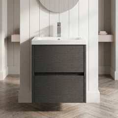 [BFED2202A] Chartley Edge Square Wall Hung 2 Drawer Vanity Unit & Ceramic Basin, 500mm, Choice of Finish - Silo
