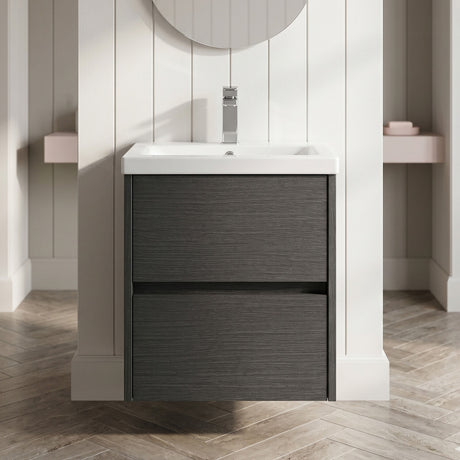[BFED2202A] Chartley Edge Square Wall Hung 2 Drawer Vanity Unit & Ceramic Basin, 500mm, Choice of Finish - Silo