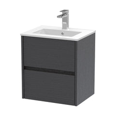 [BFED2202B] Chartley Contemporary 2 Drawer Wall Hung Vanity Unit with Minimalist Basin, Graphite Grey Woodgrain, 500mm - Cutout