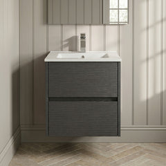 [BFED2202B] Chartley Contemporary 2 Drawer Wall Hung Vanity Unit with Minimalist Basin, Choice of Size and Colour - Silo