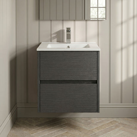 [BFED2202B] Chartley Contemporary 2 Drawer Wall Hung Vanity Unit with Minimalist Basin, Choice of Size and Colour - Silo