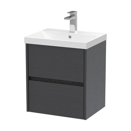 [BFED2202D] Chartley Contemporary 2 Drawer Wall Hung Vanity Unit with Thin Edge Basin, Graphite Grey Woodgrain, 500mm - Cutout
