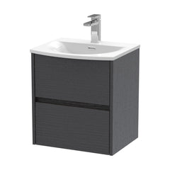 [BFED2202G] Chartley Contemporary 2 Drawer Wall Hung Vanity Unit with Curved Basin, Graphite Grey Woodgrain, 500mm - Cutout