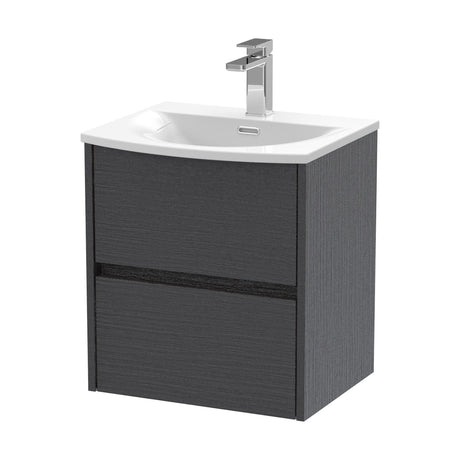 [BFED2202G] Chartley Contemporary 2 Drawer Wall Hung Vanity Unit with Curved Basin, Graphite Grey Woodgrain, 500mm - Cutout