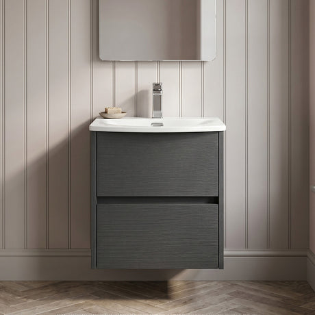 [BFED2202G] Chartley Contemporary 2 Drawer Wall Hung Vanity Unit with Curved Basin, Choice of Size and Colour - Silo