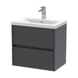 [BFED2204A] Square Wall Hung 2 Drawer Vanity Unit & Ceramic Basin, 600mm - Woodgrain Graphite Grey - Cutout