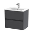 [BFED2204B] Chartley Contemporary 2 Drawer Wall Hung Vanity Unit with Minimalist Basin, Graphite Grey Woodgrain, 600mm - Cutout