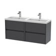 [BFED2204C] Chartley Contemporary 4 Drawer Wall Hung Vanity Unit with Double Basin, Graphite Grey Woodgrain, 1200mm - Cutout