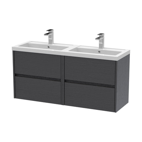 [BFED2204C] Chartley Contemporary 4 Drawer Wall Hung Vanity Unit with Double Basin, Graphite Grey Woodgrain, 1200mm - Cutout