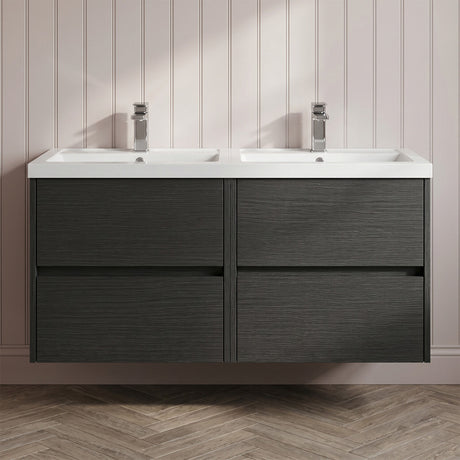 [BFED2204C] Chartley Contemporary 4 Drawer Wall Hung Vanity Unit with Double Basin, 1200mm, Choice of Colour - Silo